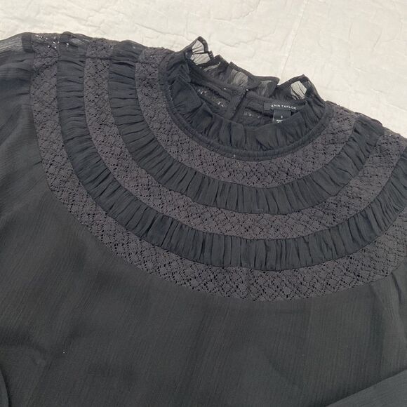 Ann Taylor Black Peasant High Neck Blouse size Small - Picture 3 of 12